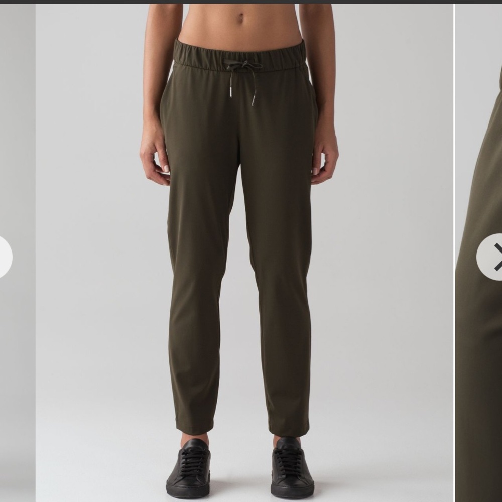 Lululemon 6 On The Fly Pants Dark Olive Green Jogger Drawstring Travel Pull On